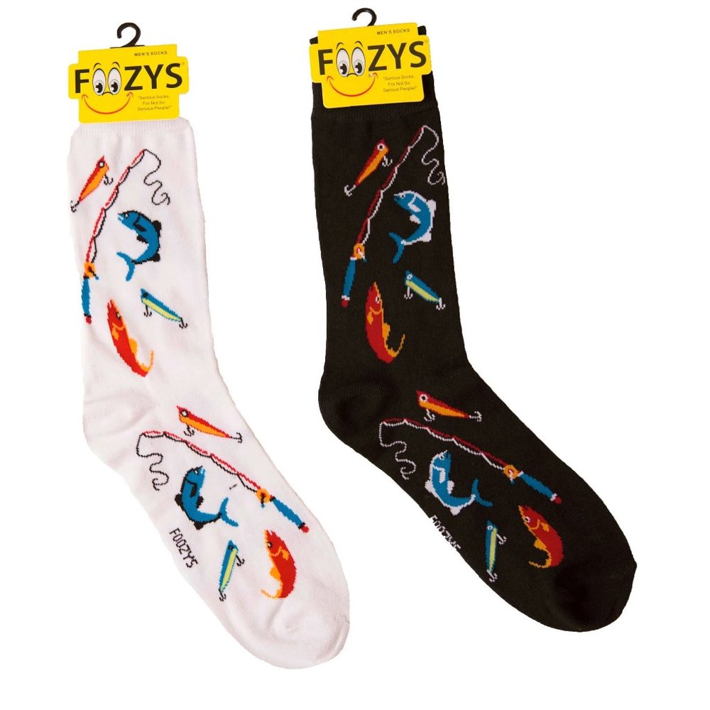 Fly Fishing Rod Reel line Lure Catch Fish Animal 2 Pairs Foozys Men's Socks